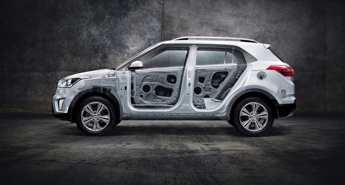 Side view of white Creta made of ultra high strength steel